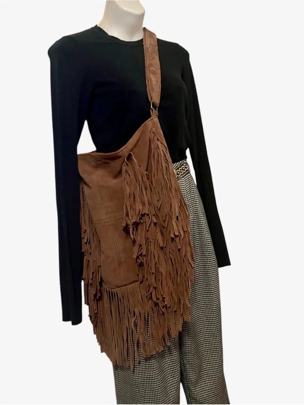 Brown Suede Women’s Unisex Fringe Crossbody Hobo Shoulder Boho Slouchy Purse Bag